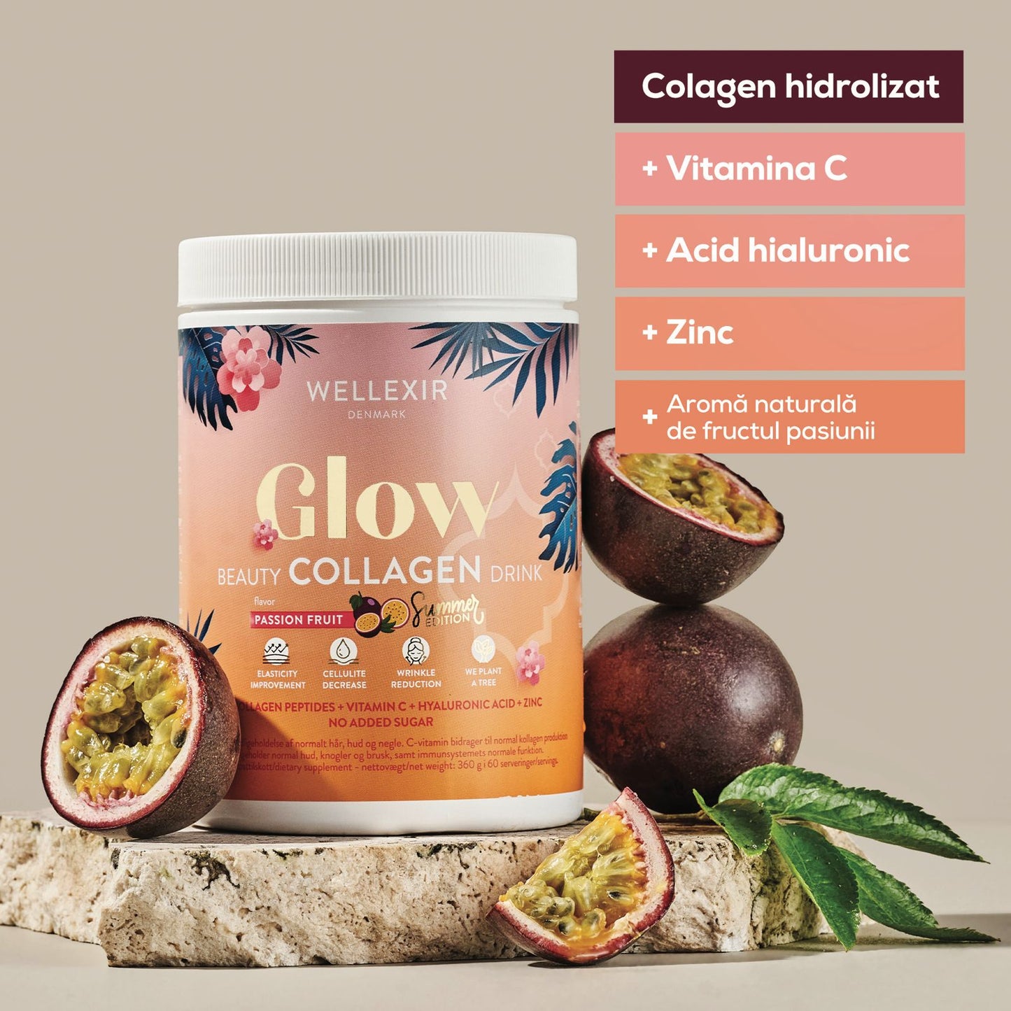 Hydrolyzed Collagen with essential vitamins and hyaluronic acid - Passion Fruit - 360g, 60 servings