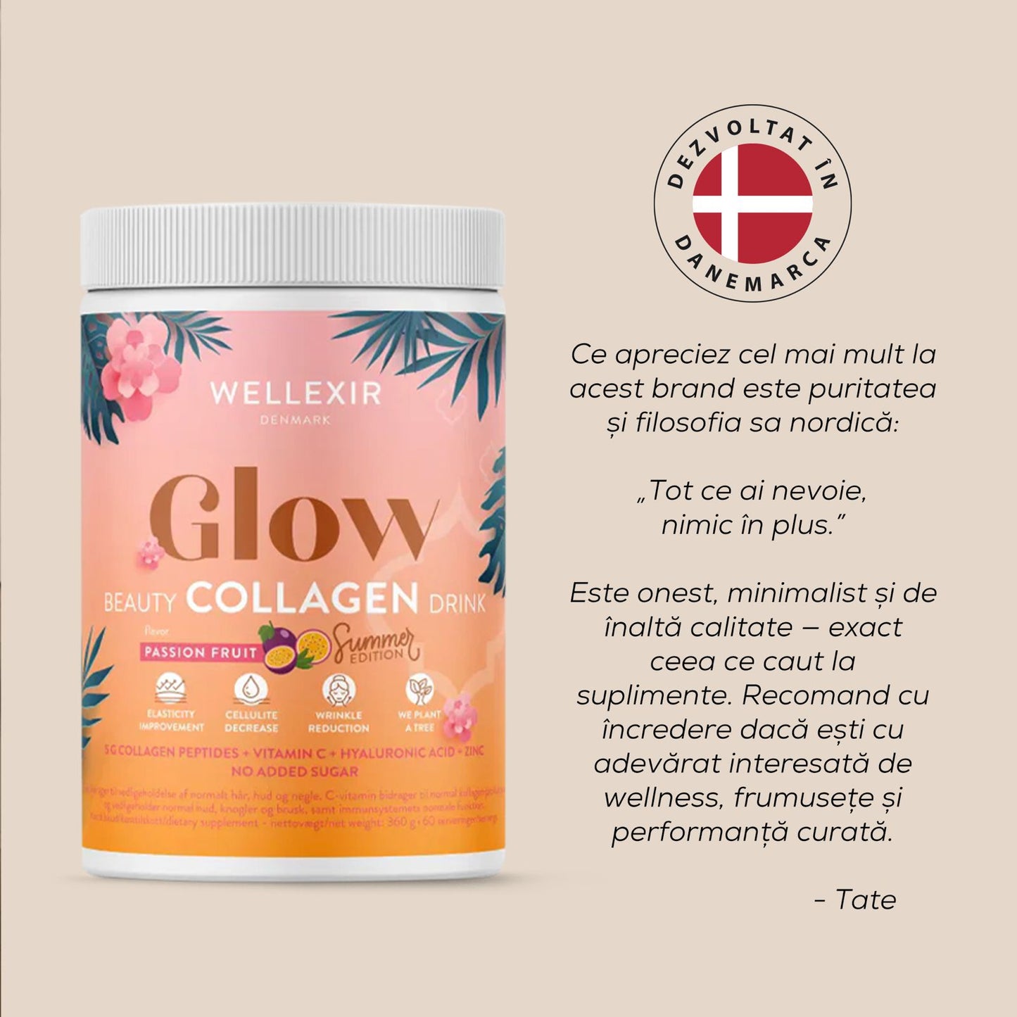 Hydrolyzed Collagen with essential vitamins and hyaluronic acid - Passion Fruit - 360g, 60 servings