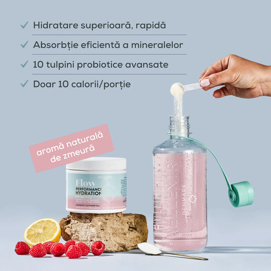 Săruri de rehidratare cu electroliți, vitamine si probiotice - limonadă de zmeură - 300g, 60 porții