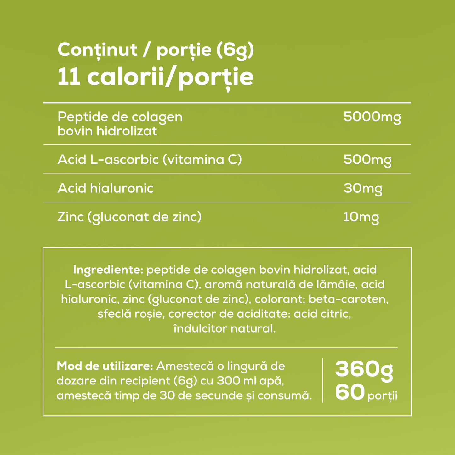 Hydrolyzed Collagen with essential vitamins and hyaluronic acid - Lemonade - 360g, 60 servings
