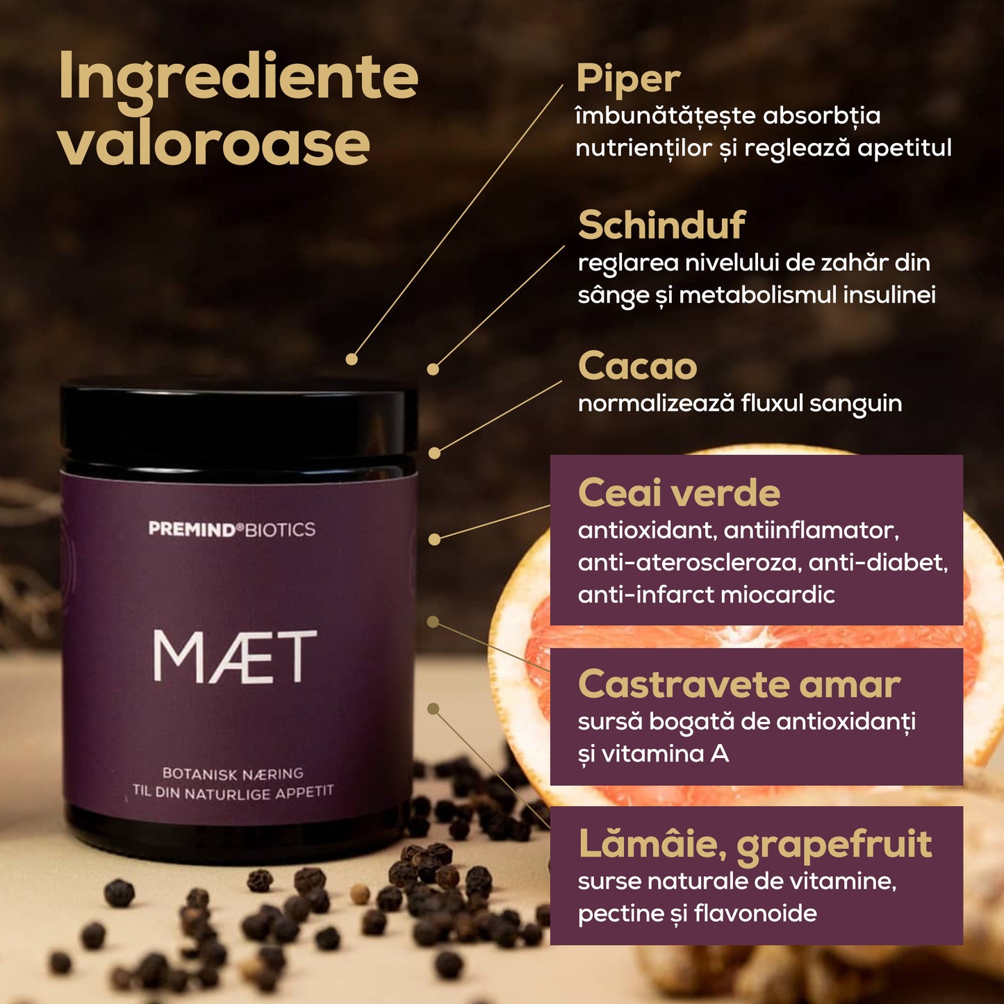 Prebiotice MÆT – Supliment alimentar pentru controlul al apetitului și suport pentru pierderea în greutate