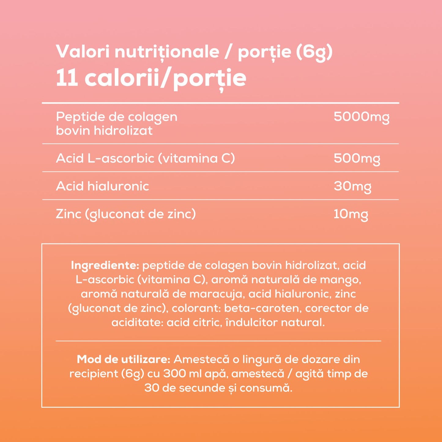 Hydrolyzed Collagen with essential vitamins and hyaluronic acid - Passion Fruit - 360g, 60 servings