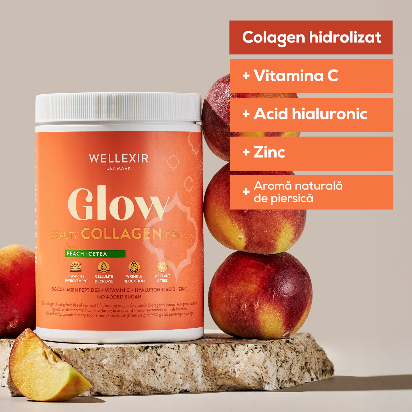 Hydrolyzed Collagen with essential vitamins and hyaluronic acid - Peach Ice Tea - 360g, 60 servings