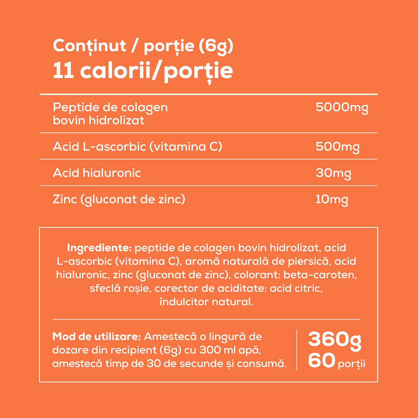 Hydrolyzed Collagen with essential vitamins and hyaluronic acid - Peach Ice Tea - 360g, 60 servings