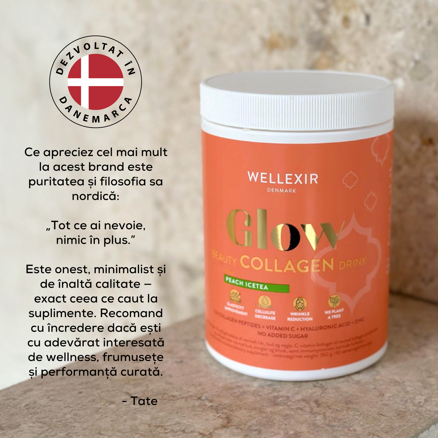 Hydrolyzed Collagen with essential vitamins and hyaluronic acid - Peach Ice Tea - 360g, 60 servings