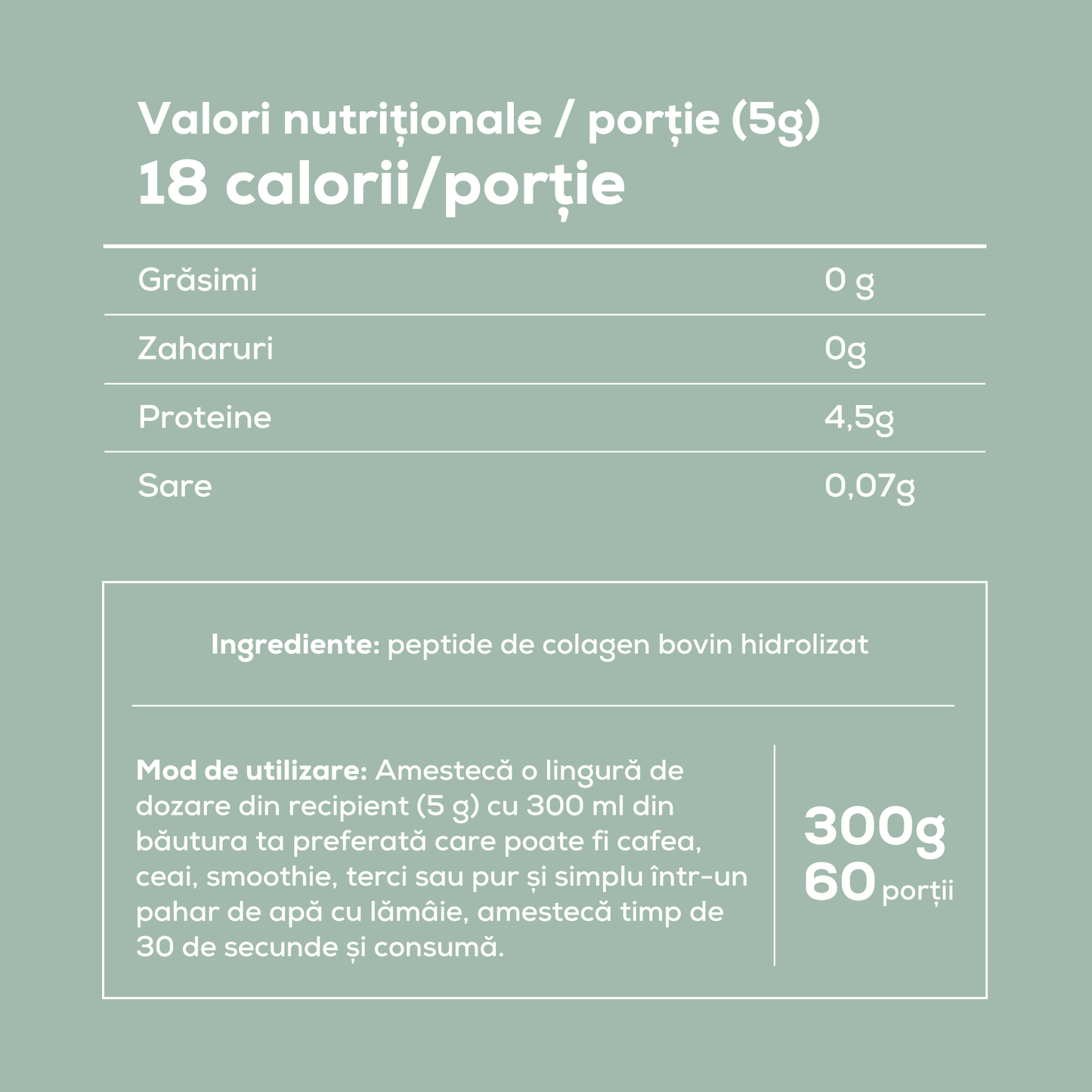 Hydrolyzed Collagen - Glow Pure Collagen - no added flavors - 300g, 60 servings