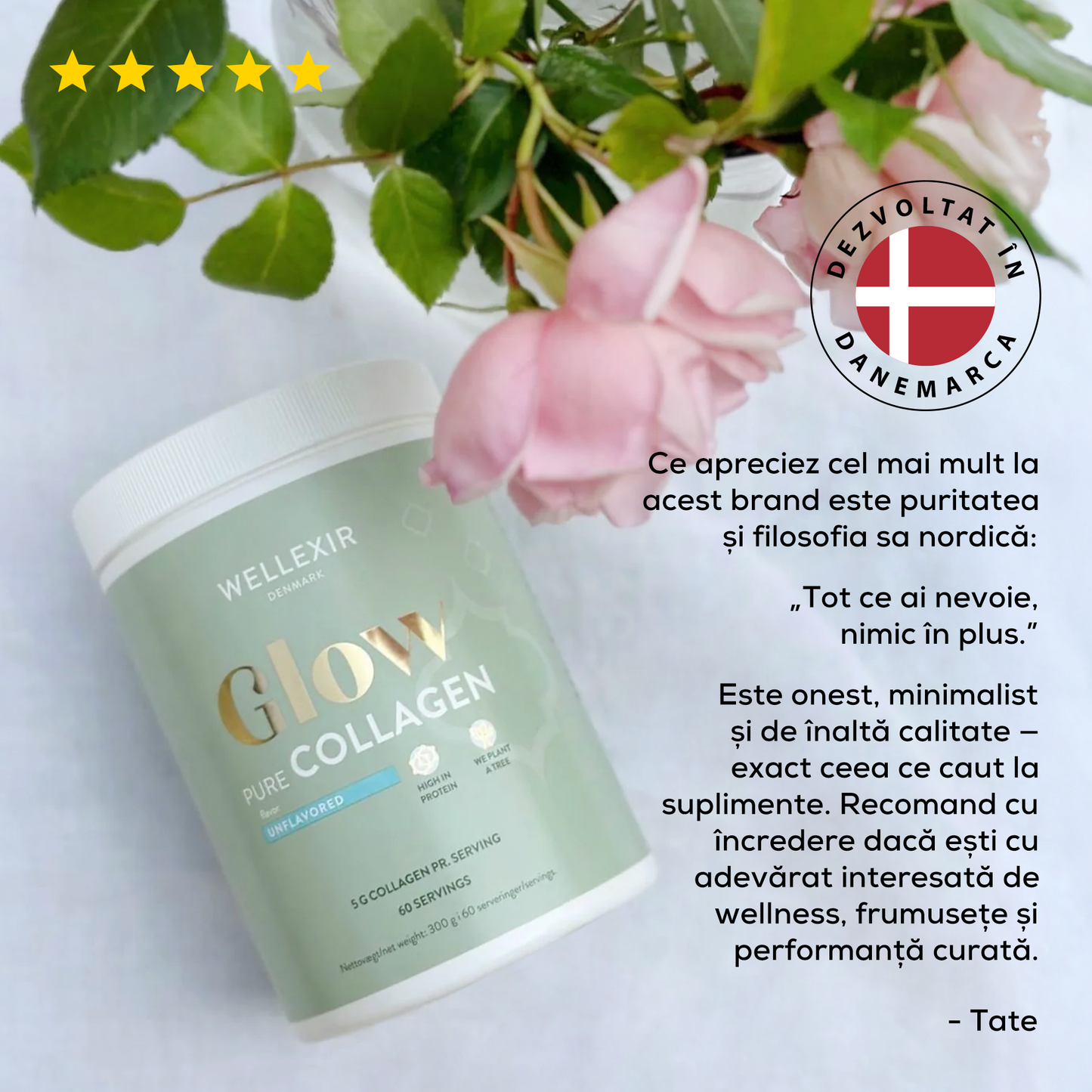 Hydrolyzed Collagen - Glow Pure Collagen - no added flavors - 300g, 60 servings