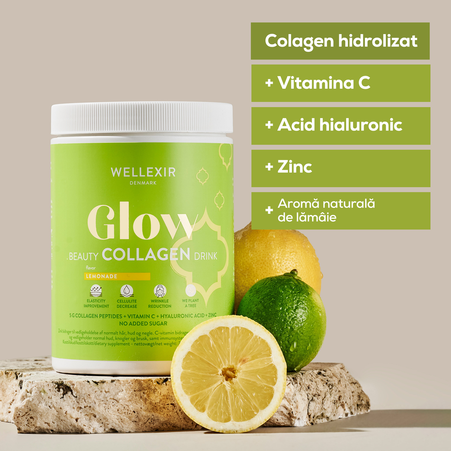 Hydrolyzed Collagen with essential vitamins and hyaluronic acid - Lemonade - 360g, 60 servings